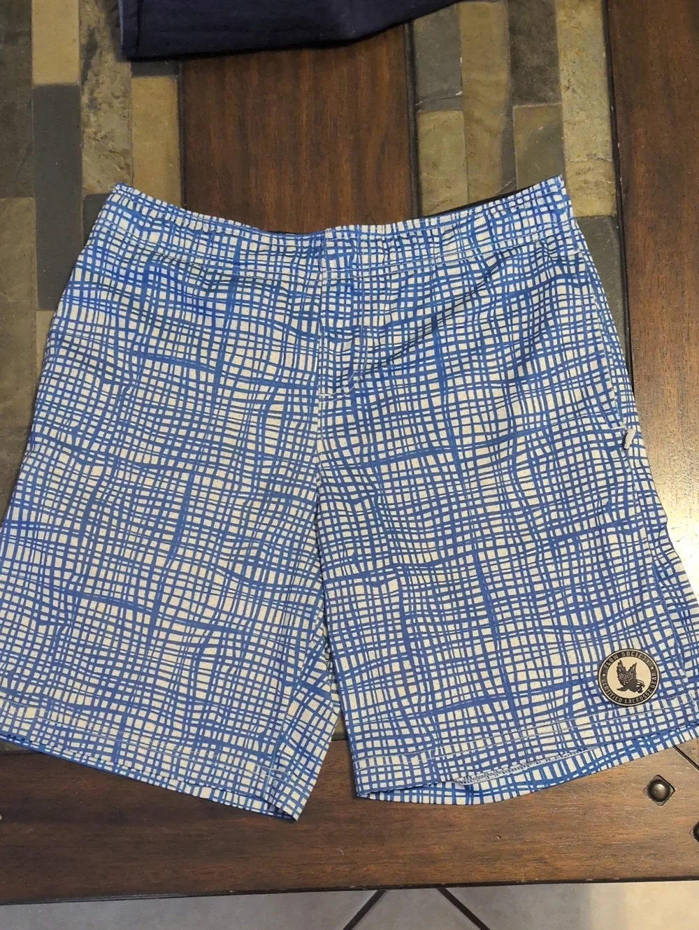 Flow Society Kids Blue Plaid Lacrosse Shorts with Logo Patch